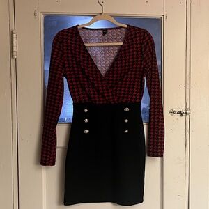 SHEIN Red and Black Long Sleeve Dress